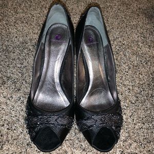 House of Dereon Beaded Peep Toe Heels